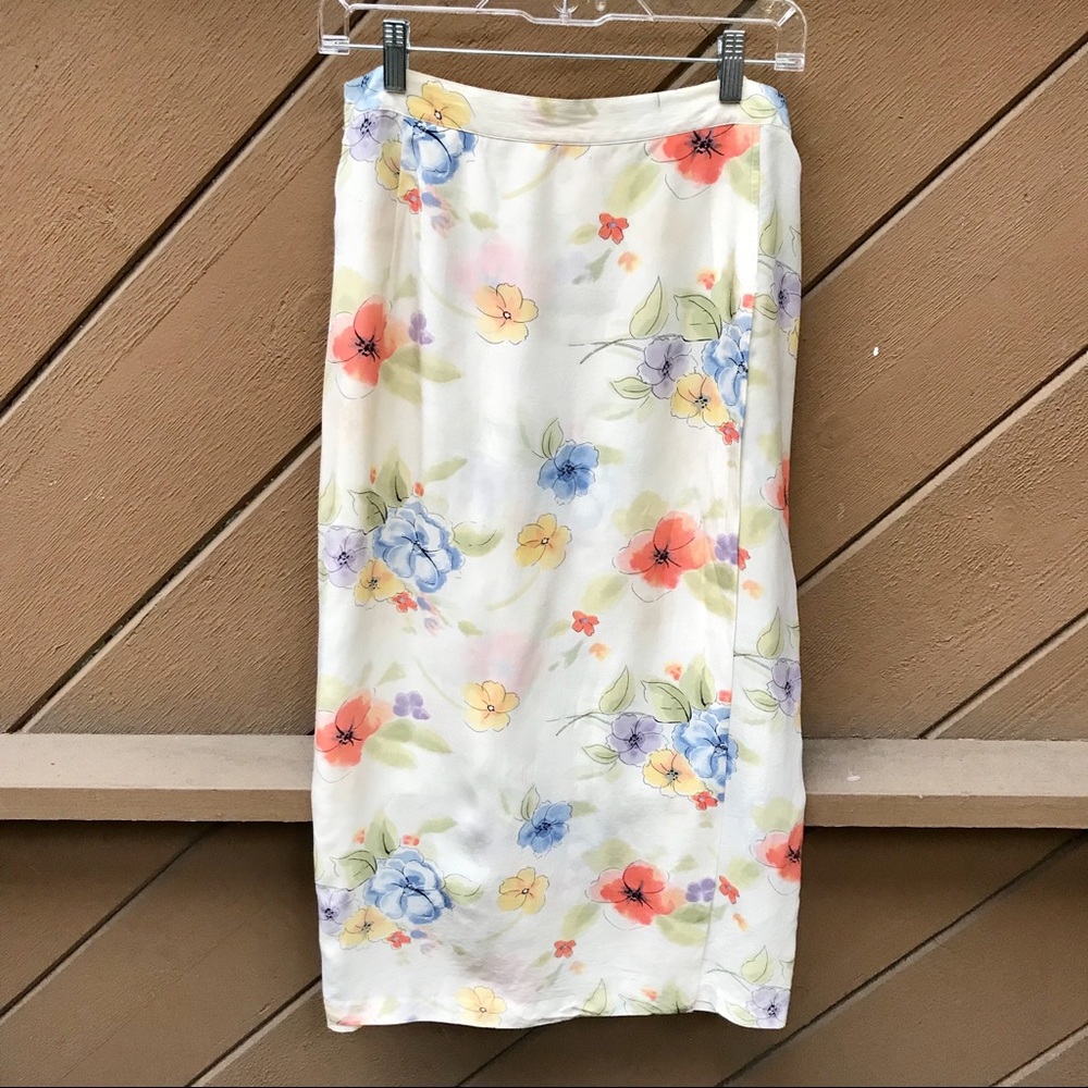 Vintage 90s Silk Floral Midi Skirt